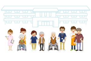 Senior citizens and elderly in assisted living center and nursing home facility